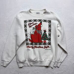 Vintage 1991 Oneita Christmas Dog Navidad Merry Christmas Yall Sweatshirt XL